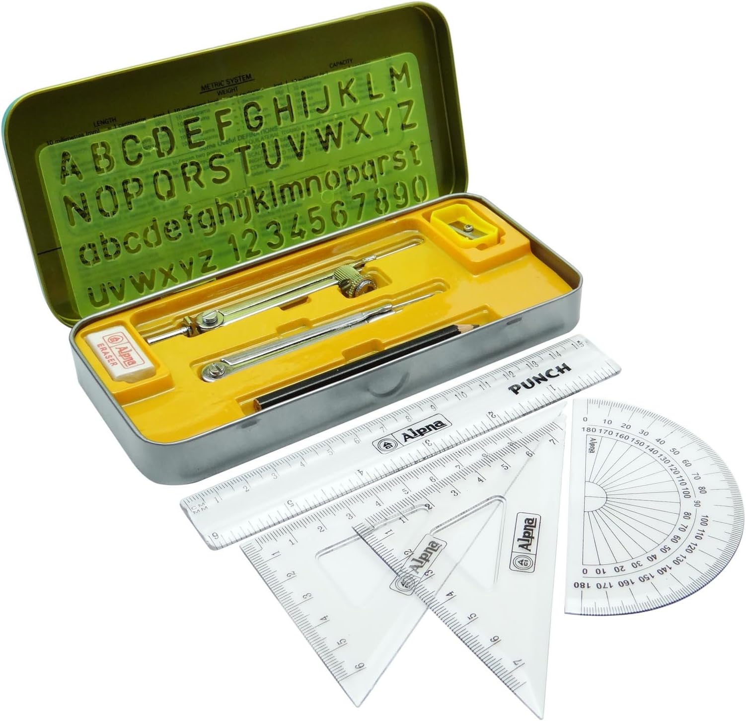 Alpna School Geometry Set Compass Rulers, Eraser, Protractor Math Set Geometry Kit Pack of 5