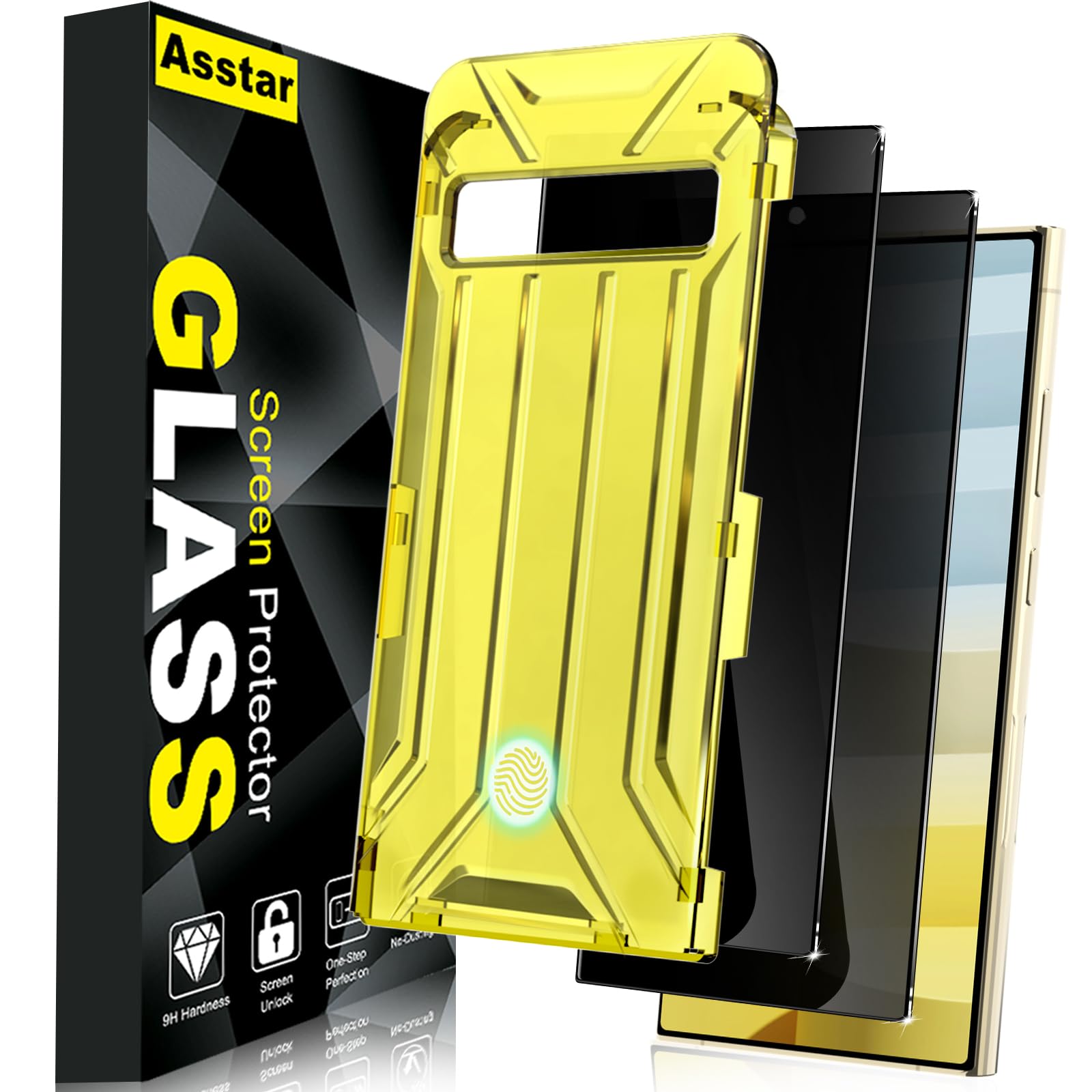 Asstar[2 Pack]for Samsung Galaxy S24 Ultra Support Fingerprint Unlock Privacy Screen Protector[New Upgrade Easy Installation][Dust-Free Kit]9H Tempered Glass Samsung Galaxy S24 Ultra Screen Protector