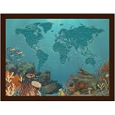 Wendy Gold Studios Scuba Diving Personalized World Ocean Push Pin Travel Map Wall Art, Diver Gift