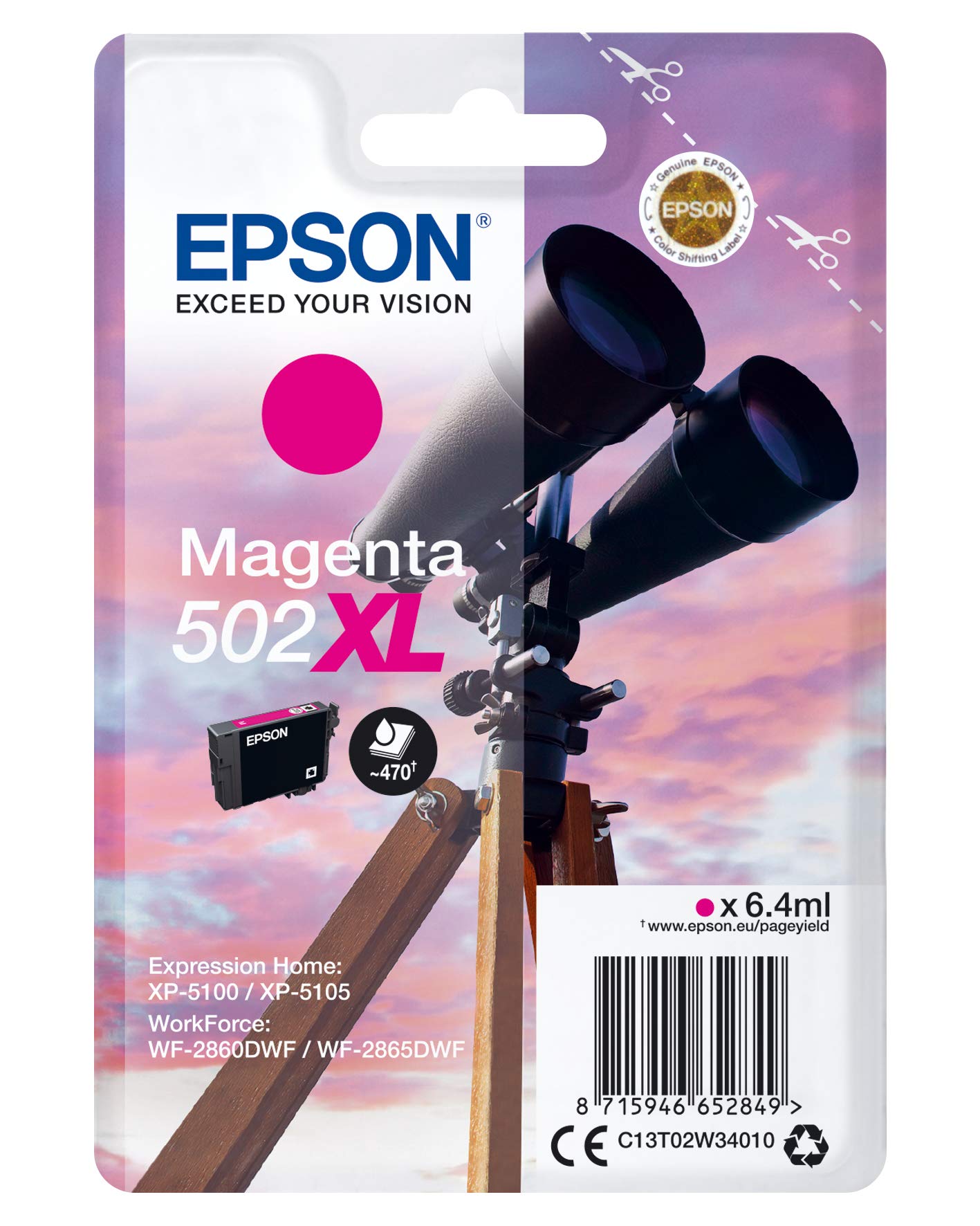 Epson Single pack Magenta 502XL Ink SEC, C13T02W34020 (Ink SEC)