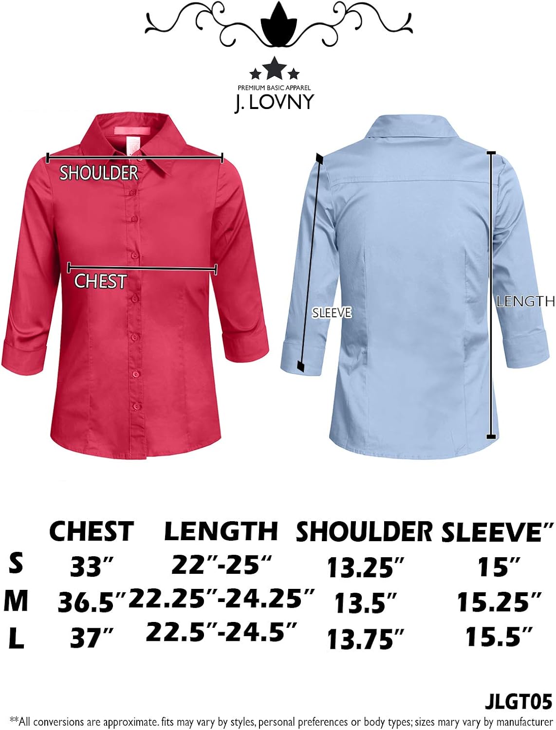 J. LOVNY Girl's Basic Casual Long Sleeve Roll Up Button Down Blouse Shirts: Clothing