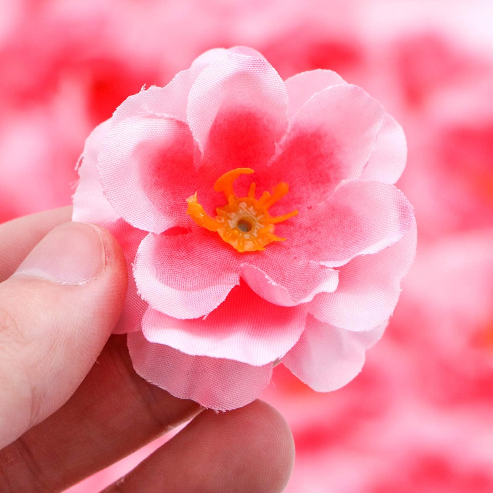 WSSROGY 100 Pcs Silk Artificial Cherry Blossom Flower Heads Bulk Fake Plum Blossom Flower Heads for Craft Flower Wall,Pink