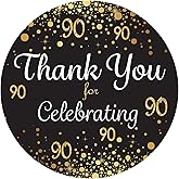 Black and Gold 90th Birthday Thank You Stickers - 1.75 in - 40 Labels