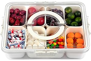 AURDEAYI Snackle Box Container, Divided Serving Tray with Lid and Handle, Snack Box Charcuterie Container for Portable Snack Platters, Clear Organizer for Fruits Snacks, Perfect for Road Travel Picnic Party