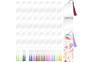 LIPETOL 30 Pcs Clear Acrylic Bookmarks Blanks 6" x 2", Plastic Book Page Markers Transparent Semicircle Acrylic Bookmark Blank Bulk with 30 Pcs Book Mark Tassels for DIY Crafting Projects and Gift Tags