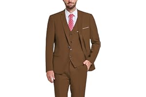 YND Men's Slim Fit 3 Piece Suit Set, One Button Solid Blazer Vest Pants with Tie