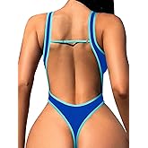 Foxiny Sexy Backless Cheeky High Cut Leg Thong V Neck One Piece Swimsuit