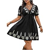 BEAUDRM Women Plus Size Boho Western Dress Floral Embroidered Cowgirl Outfits Summer Country Flowy Dresses