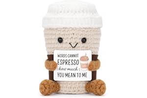 Funny Positive Coffee Gift, Cute Handmade Coffee Cup Crochet, Emotional Support Crochet with Encouraging Card – Cheer-Up Funn