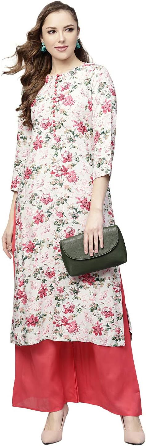 Tissu Women Sage Green & Pink Floral Printed Kurta With Palazzo