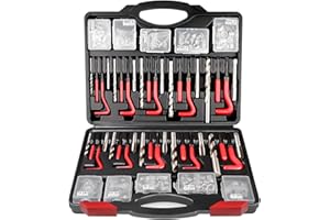 AJulyBee Helicoil Thread Repair Kit, 261 PCS Thread Chaser Kits HSS Drill Helicoil Kit, Rethreading Tool with Thread Gauge| Metric and SAE| 1/4" 5/16" 3/8" 7/16" 1/2" M5 M6 M8 M10 M12