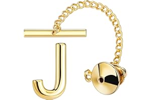 AMITER Men Tie Tack Initial Gold/Silver Tie Pin with Chain Clips for Necktie, Bow Tie & Hat