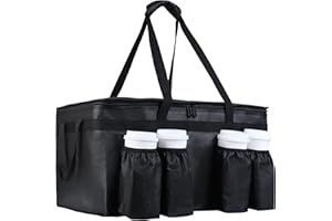 CIVJET Insulated Food Delivery Bag with 4 Cup Holder, XX-Large Insulated Grocery Bags with Zippered Top, Cooler Bags with Drink Carrier, Food Carrier Catering Bag, Commercial Food Warmers, Black