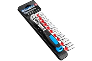 pgroup 11PCS 3/8" Drive Metric Socket Wrench Set, 90-Tooth Reversible Ratchet Handle，6 Point Shallow Sockets (8-21mm), CR-V Steel, Tool Set For Car,Motorcycle,Bike Repair