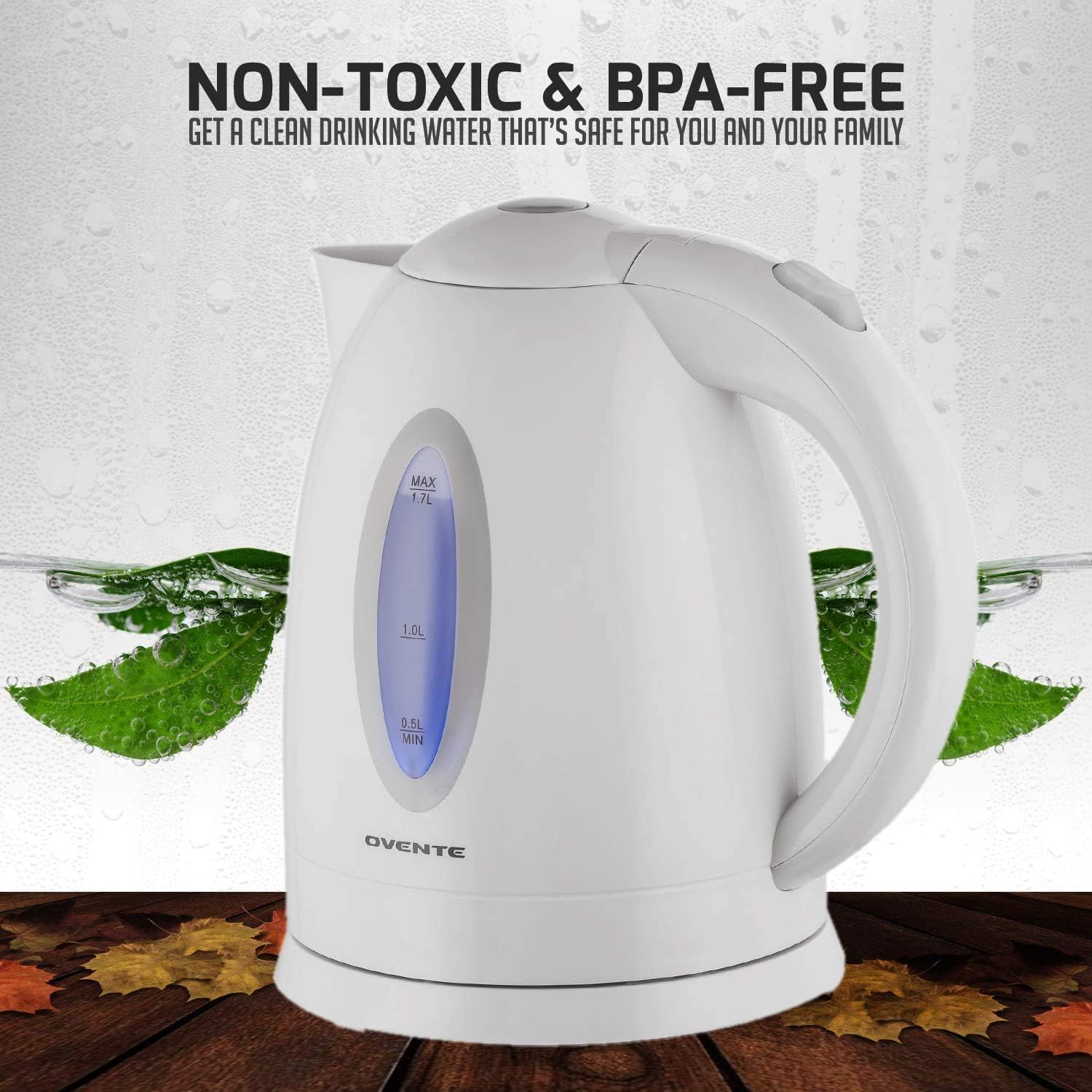 Ovente Electric Hot Water Kettle 1.7 Liter with LED Light, 1100 Watt BPA-Free Portable Tea Maker Fast Heating Element with Auto Shut-Off and Boil Dry Protection, Brew Coffee & Beverage, White KP72W: Electric Water Kettle: Kitchen & Dining