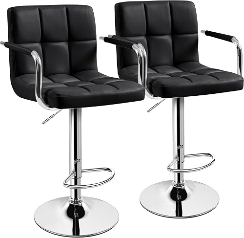 Yaheetech Bar Stools Set of 2, Swivel with Backs, Adjustable Height, Black | 360° Swivel Barstools Feature Padded PU Leather Seats, Supportive Backs, 300 lb Capacity for Kitchen Islands