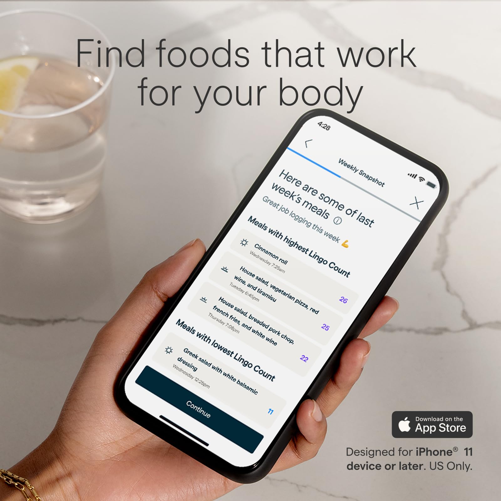 Lingo Continuous Glucose Monitor (CGM) & App. Made by Abbott. Know the impact of what you eat. 1 Lingo biosensor lasts up to 14 Days*. Works with iOS and Android. US Only.