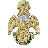 33rd Degree Double Headed Eagle Masonic Lapel Pin - [Gold &amp; White][1 1/4'' Tall]