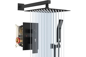 SR Sun Rise 10 Inches Matte Black Shower System Wall Mounted Shower Faucets Sets Complete. Contain Shower Faucet Rough-in Val