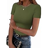 Zeagoo Women Crewneck Slim Fitted Short Sleeve T Shirts Cute Stretchy Bodycon Basic Tee Tops
