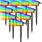 Flaow Solar Spot Lights Outdoor Color Changing, [10 pack/28 LED] 7 Modes Auto On/Off Solar Landscape Spotlights, Ip67 Waterproof Solor Powered Pathway Lights for Outside Yard Garden Walkway Tree Patio