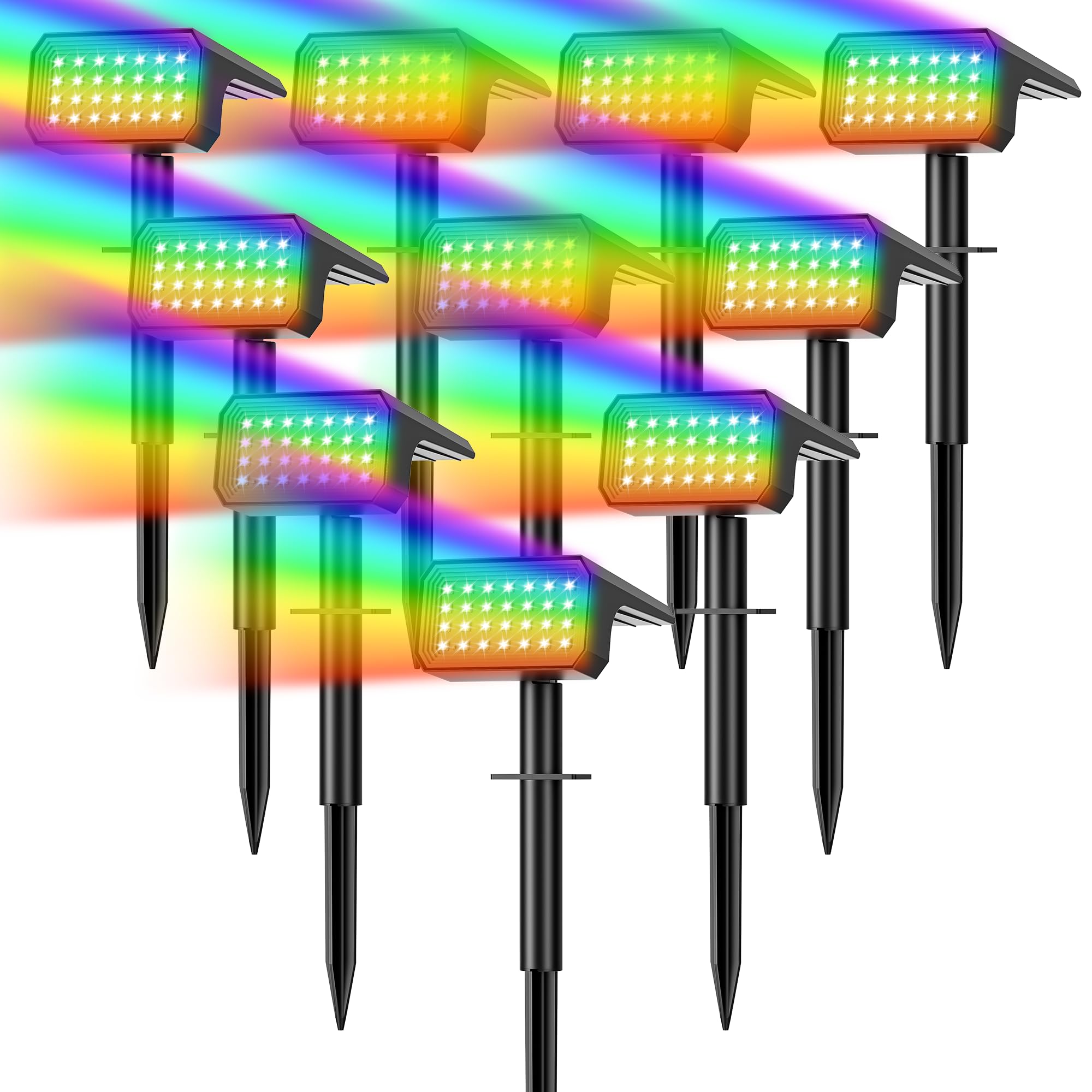 Photo 1 of Flaow Solar Spot Lights Outdoor Color Changing, [10 pack/28 LED] 7 Modes Auto On/Off Solar Landscape Spotlights, Ip67 Waterproof Solor Powered Pathway Lights for Outside Yard Garden Walkway Tree Patio