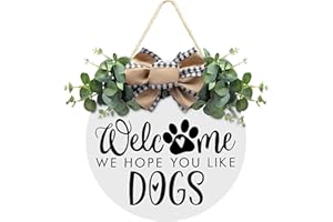 ASOULIN Welcome We Hope You Like Dogs Spring Wreaths for Front Door Spring Summer Decor Farmhouse Door Sign for Front Door Decor - Welcome Wreath Hanging Sign for Dogs Lovers Housewarming Gift