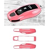 LIMBQS Key Case Key Cover for Porsche Macan Cayenne 718, Car Key Protection Keychain for Porsche Cayman Panamera 911 Boxster (Bean Paste Red)