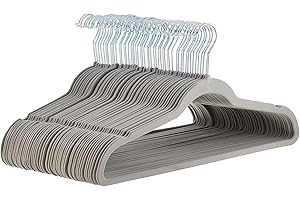Amazon Basics Slim, Velvet, Non-Slip Suit Clothes Hangers, Gray/Silver - Pack of 50
