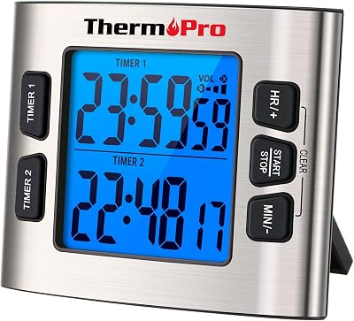 ThermoPro TM02 Digital Kitchen Timer Dual Countdown with Backlit LCD