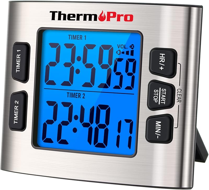 ThermoPro TM02 Digital Kitchen Timer Dual Countdown with Backlit LCD