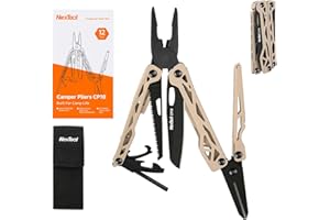 NexTool Camper CP10 Multitool，12-in-1 Multi Tool with Scissors, Fire Starter, Tent Stake Puller, Safety Locking & Saw for Out