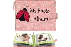 AMZOYA Baby Soft Photo Albums My First Family Album Soft Cloth Baby Photo Book My First Family Photo Album -Soft Cloth,Baby Safe,Holds 4x6 Photo Album (Pink)