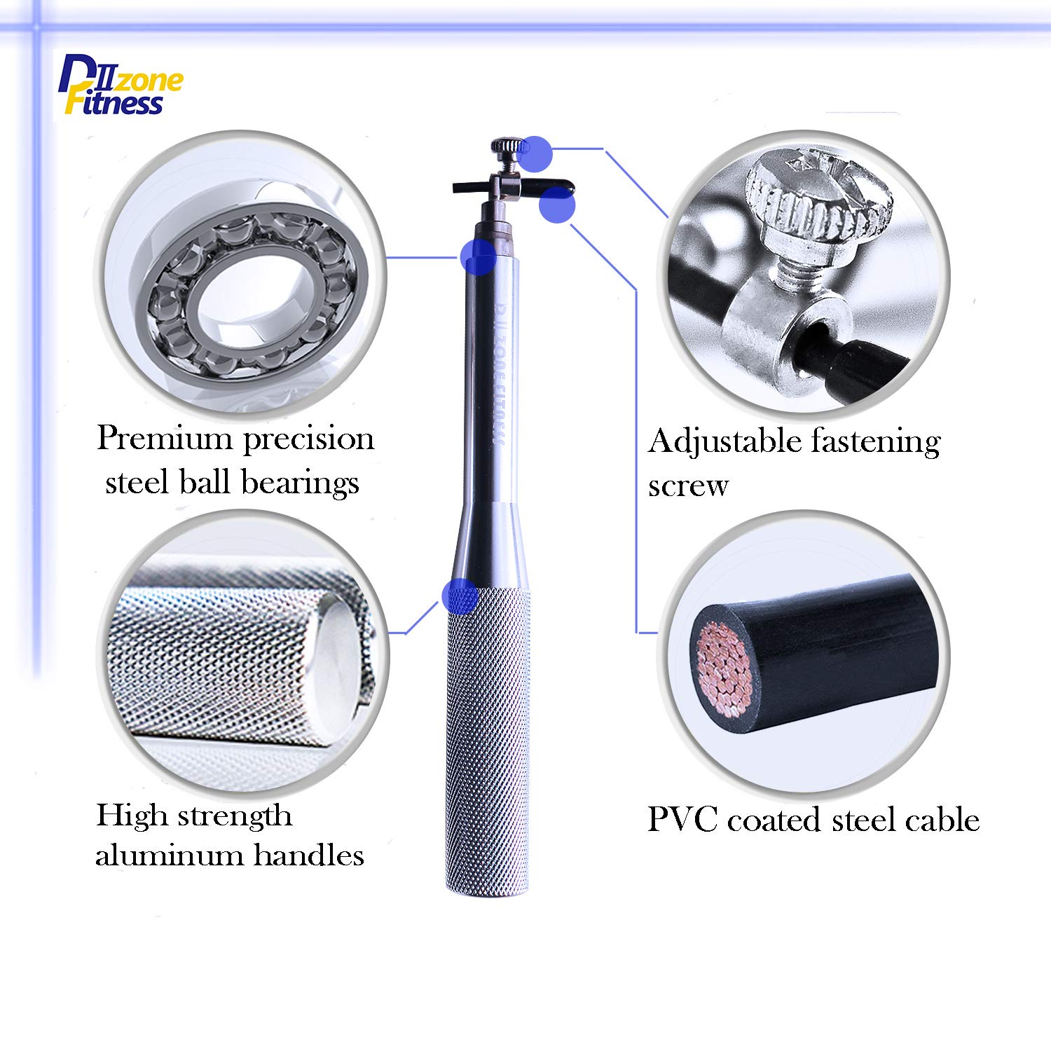 D Ⅱ ZONE FITNESS Men&Women Adjustable High Speed Jump Rope with Aluminum Handle and Wire Rope for Fitness Skipping