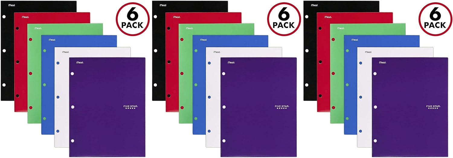 Five Star 4 Pocket Folders, 2 Pocket Folders plus 2 additional Pockets, Assorted Colors, 6 Pack (38058) : Office Products