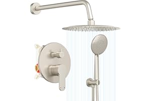 Gabrylly Shower Faucet Set, Shower System with Pressure Balance Shower Valve, 12" Rain Shower Heads with Handheld Spray, Wall Mounted Shower Fixtures, High Pressure Shower Head Set, Brushed Nickel