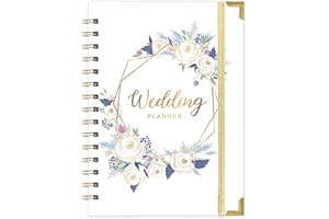Tullofa Wedding Planner - Wedding Planner Book and Organizer for The Bride with 5 Tabbed Sections, 6.5" x 8.75", Hardcover with Metal Corner + 5 Inner Pocket + Sticker + Notes Pages - Purple White