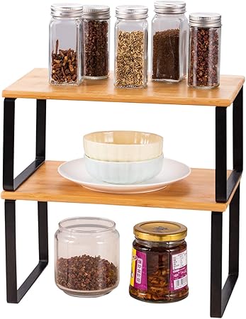 Haitral Counter Shelf Organizer Bamboo Kitchen Cabinet Shelf