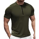 Fioboc Mens Shirts Quarter Zip Short Sleeve Gym Workout Performance Moisture Wicking Athletic Quick Dry Compression Shirt Men