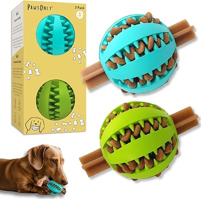 PawsOnly Dog Treat Ball Dispenser 2 Pack Small 6cm Blue Green Interactive Toy