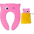 POKANIC Toilet Potty Training Seat Cover, Travel Toilet Seat, Folding Non Slip Silicone Pads, Travel Portable Reusable Kids Toddlers Boys Girls, Carry Bag (Pink)