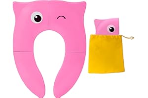 POKANIC Toilet Potty Training Seat Cover, Travel Toilet Seat, Folding Non Slip Silicone Pads, Travel Portable Reusable Kids Toddlers Boys Girls, Carry Bag (Pink)