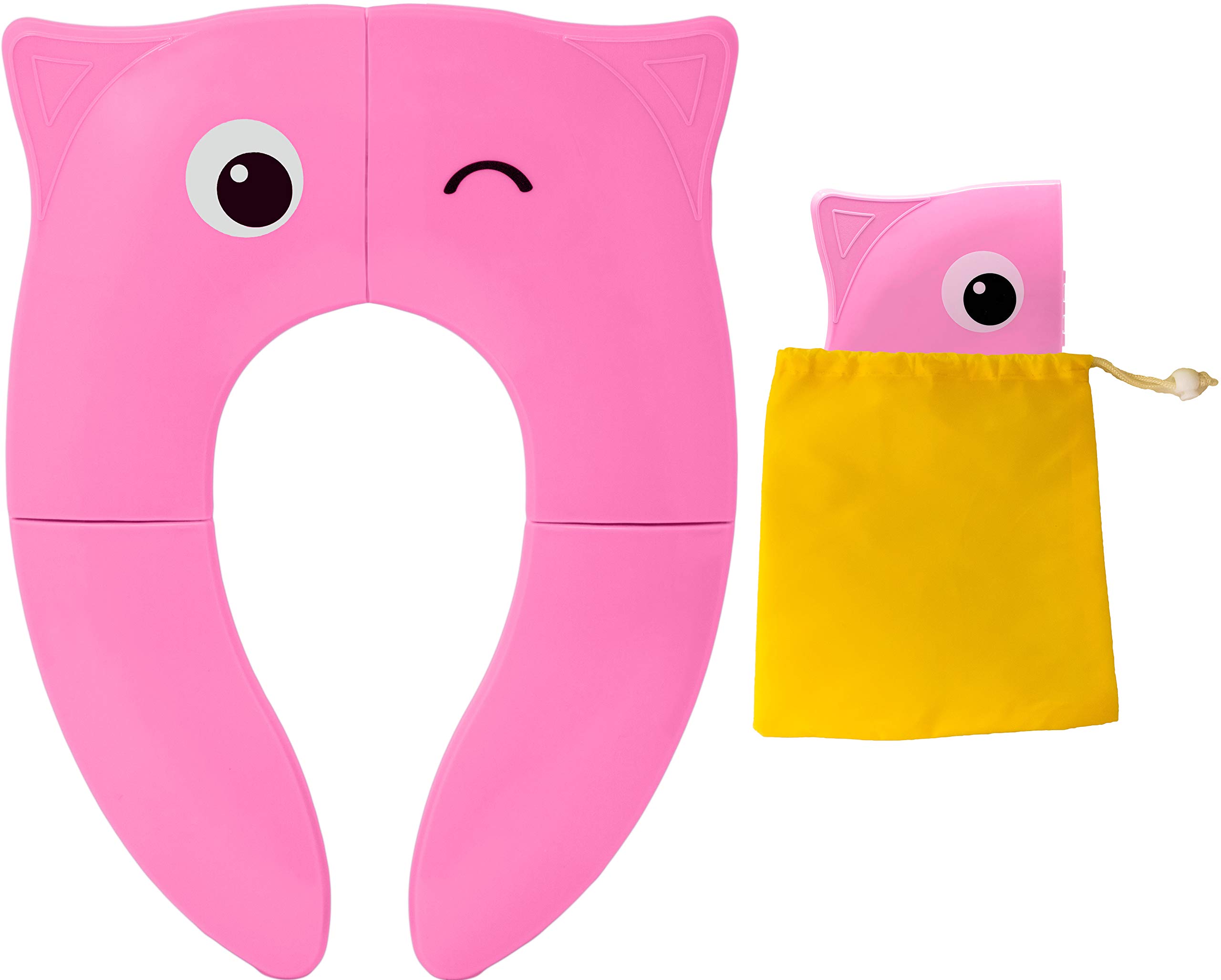 Photo 1 of POKANIC Toilet Potty Training Seat Cover, Travel Toilet Seat, Folding Non Slip Silicone Pads, Travel Portable Reusable Kids Toddlers Boys Girls, Carry Bag (Pink)