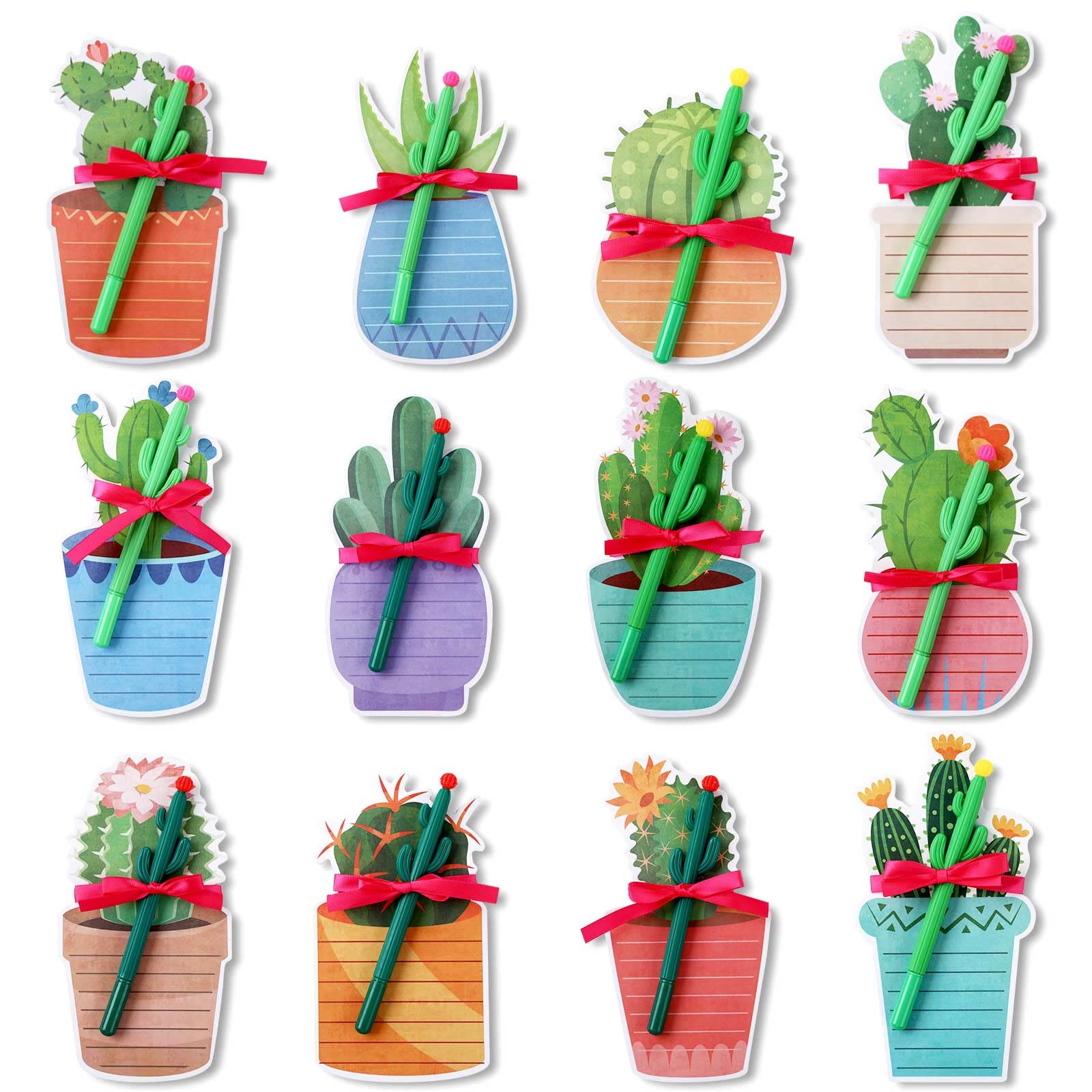 Photo 1 of 24 Pcs Cactus Sticky Notes with Cactus Pen Sets Cute Notepads Gifts Cacti Notepads Succulent Pen Self Adhesive Note Pads for Xmas School Supply