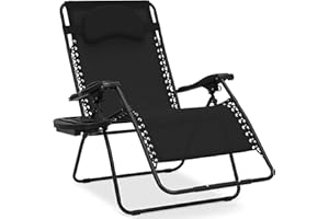 Best Choice Products Oversized Zero Gravity Chair, Folding Outdoor Patio Lounge Recliner w/Cup Holder Accessory Tray, Pillow - Black