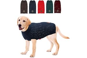 KYEESE Dog Sweaters with Reflective Yarn for Fall Winter Warm Pullover Dog Knitwear with Leash Hole for Small Dogs, Navyblue, S