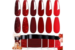 Dip Powder Set, Honey Joy 6 Colors Classic Red Collection Glitter Dipping Powder Set Nail Art Manicure DIY Salon Home Gifts for Women, No Need Nail Lamp Cured, DP-T