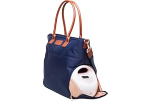 SARAH WELLS Abby Breast Pump Tote with Real Leather Straps – Stylish Pumping Bag with Insulated Pockets, Laptop Storage & Easy-Clean Interior – Professional Breast Pump Bag for Work & Travel (Navy)