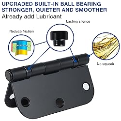 6 Pack No Squeak Matte Black Door Hinges 3.5 Inch