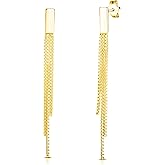 Savlano 925 Sterling Silver Tassel Box Chain Drop Earrings-18K Gold Plated 3-Strand Linear Drop Stud Earrings for Women Comes with Gift Box-Made in Italy